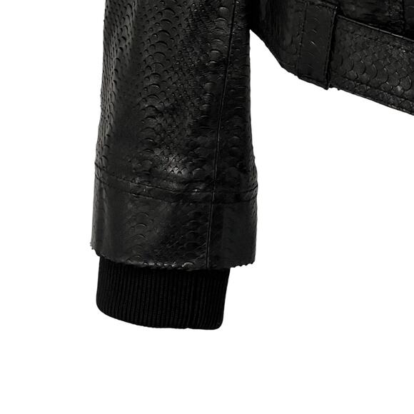 Alice + Olivia Lamb Leather Python Moto Jacket Black Asymmetrical Zip Pockets M - Picture 4 of 16